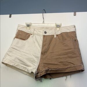 PacSun Cream and Tan Jean Shorts Color-Block Design